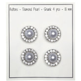 Pearl Buttons w. Stones - Silver - Multiple Sizes