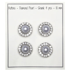 Pearl Buttons w. Stones - Silver - Multiple Sizes