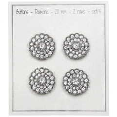Bling Buttons - Small Stones - Silver - 4 pcs.