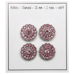 Bling Buttons - Small Stones - Pink - 4 pcs.