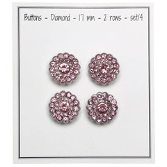 Bling Buttons - Small Stones - Pink - 4 pcs.
