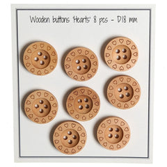 Wooden Buttons - Hearts - 18 mm (0.71 in)