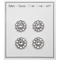 Bling Buttons - Large Stones - Silver - 4 pcs.