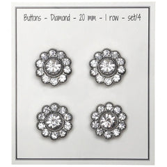 Bling Buttons - Large Stones - Silver - 4 pcs.