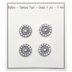 Pearl Buttons w. Stones - Silver - Multiple Sizes