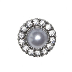 Pearl Buttons w. Stones - Silver - Multiple Sizes