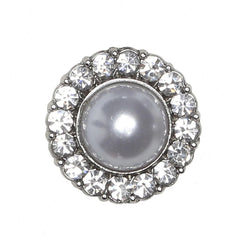 Pearl Buttons w. Stones - Silver - Multiple Sizes