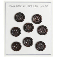 Wooden Buttons - Round Groove - Dark - 8 pcs.