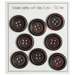Wooden Buttons - Round Groove - Dark - 8 pcs.